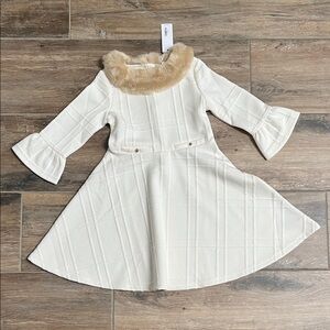 Janie and Jack Cream Dress with Faux Fur Collar